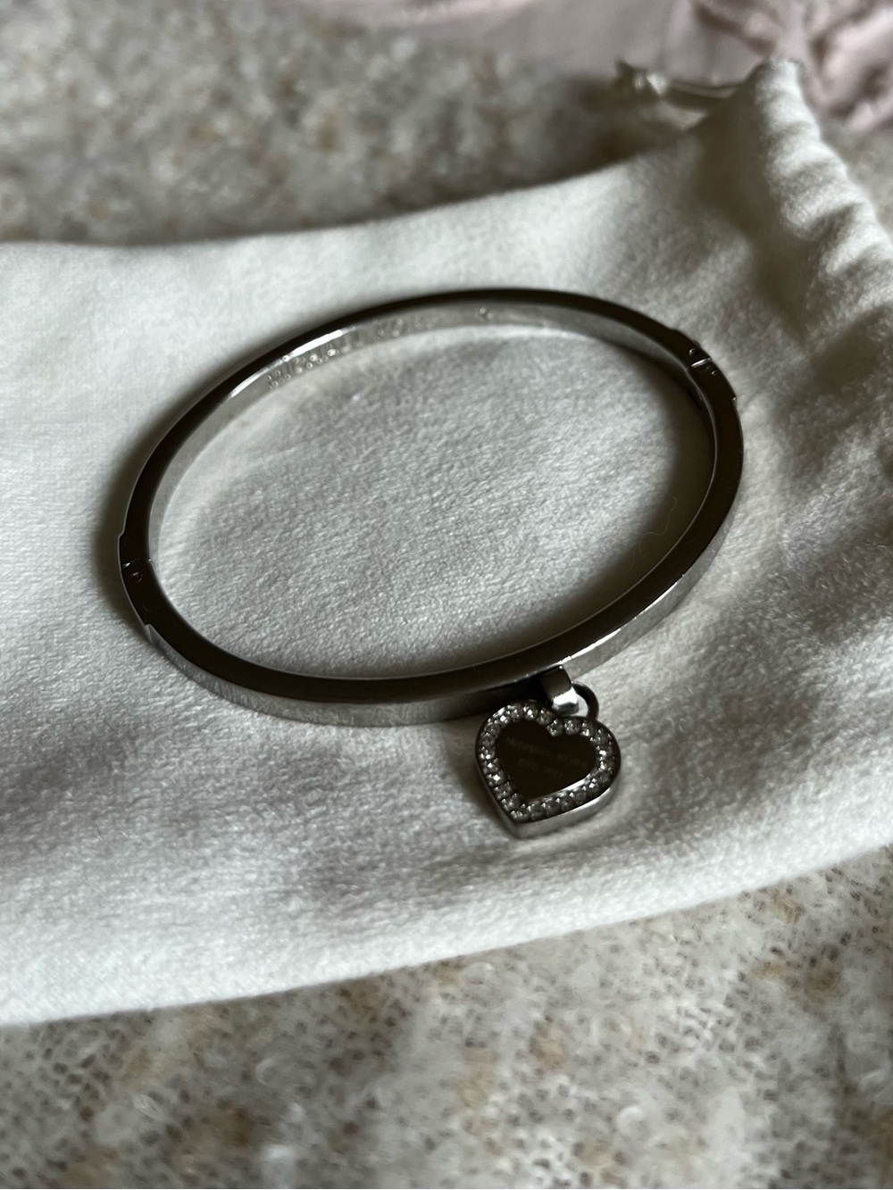 Michael Kors Silver Heart Charm Bangle Bracelet